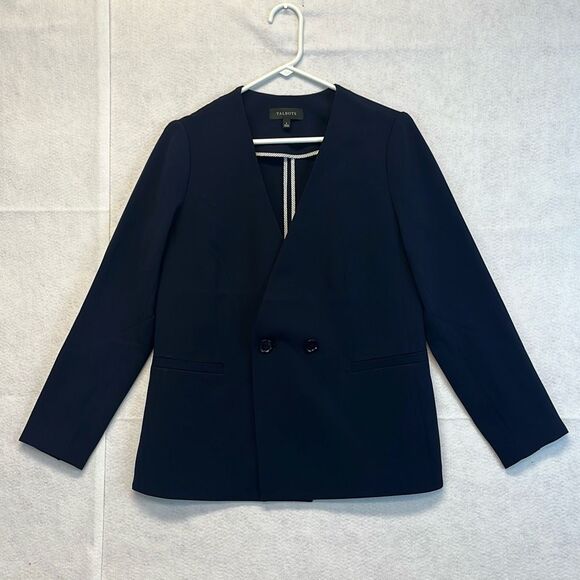 TALBOTS Women’s Blazer Size 4 Navy Blue Double-Breasted Career Jacket Lined Work - Picture 1 of 12